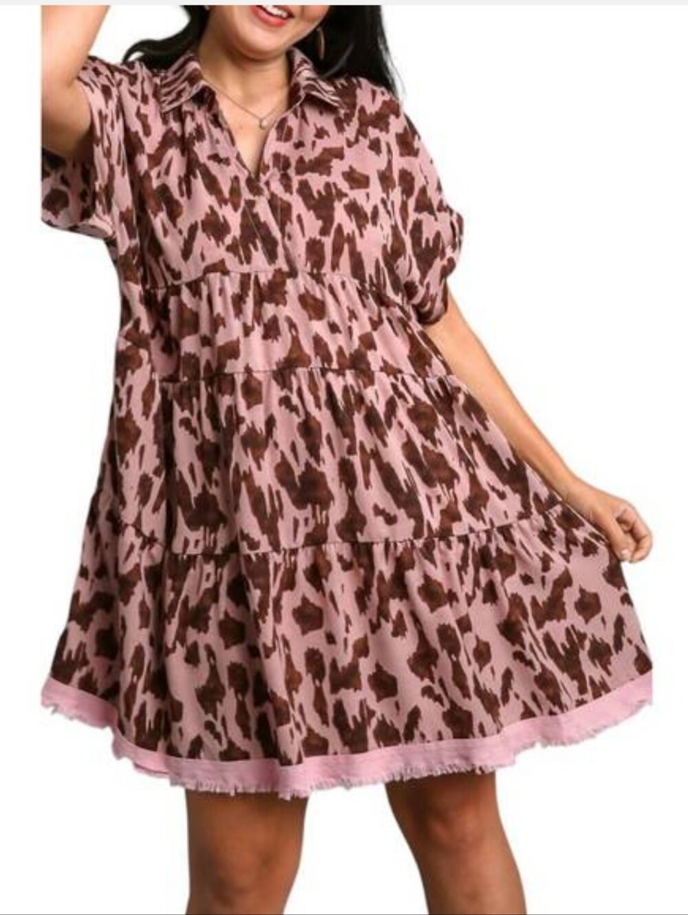 Umgee Pink and Brown Animal Print Blouse